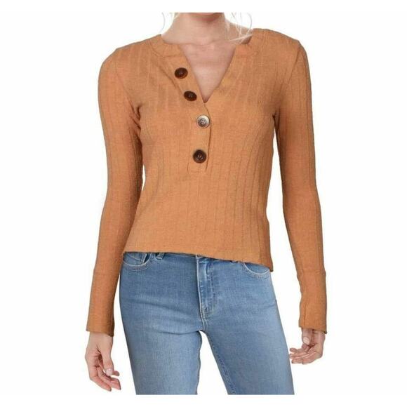 Free People We The Free‎ Oliver Ribbed Henley Taupe Size XS NWOT - Picture 1 of 6